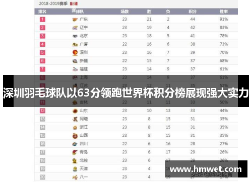 深圳羽毛球队以63分领跑世界杯积分榜展现强大实力
